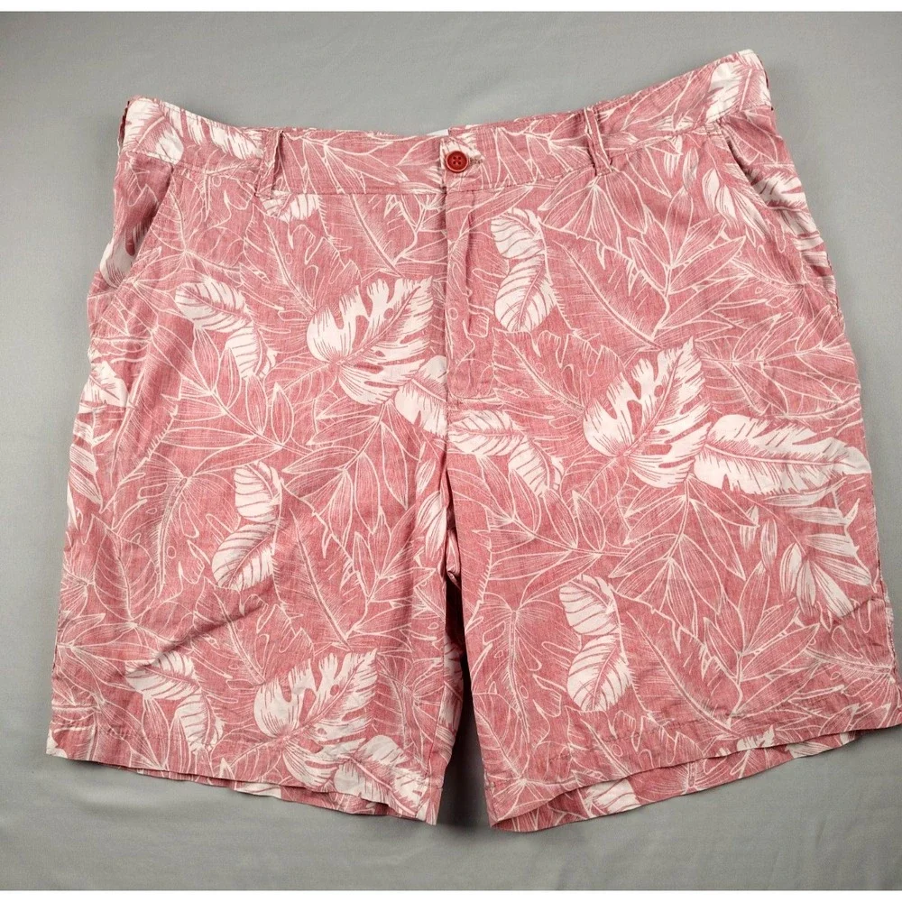 IZOD Saltwater Men's 40 Pink Tropical Palm Leaf Shorts Beach Resort Chino Casual